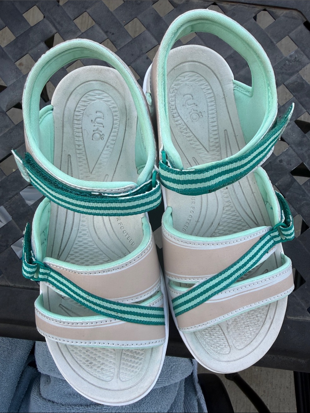 Ryka Mint Green and Teal Strap Sandals